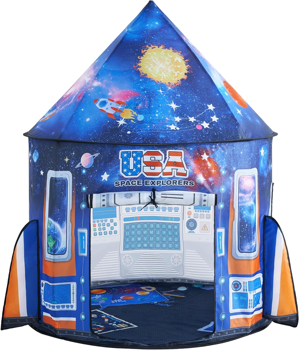 JOYIN Space Rocket Tent Kids Pop Up Glow Night Astronaut Pretend Play