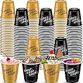 cssopenss 120 pcs Black And Gold Shot Glasses 2 oz Black Gold Plastic Shot Cups Happy New Year shot glasses for drinking Tastings served Snacks Jello Tastings and Samples