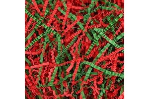Raissily 10.5oz/300g Crinkle Cut Paper Shred Filler, Packing Grass Cushion for Christmas Wedding Birthday Anniversaries Easter Engagement Gift Confetti Box Bag Basket Filling Decoration - Red & Green