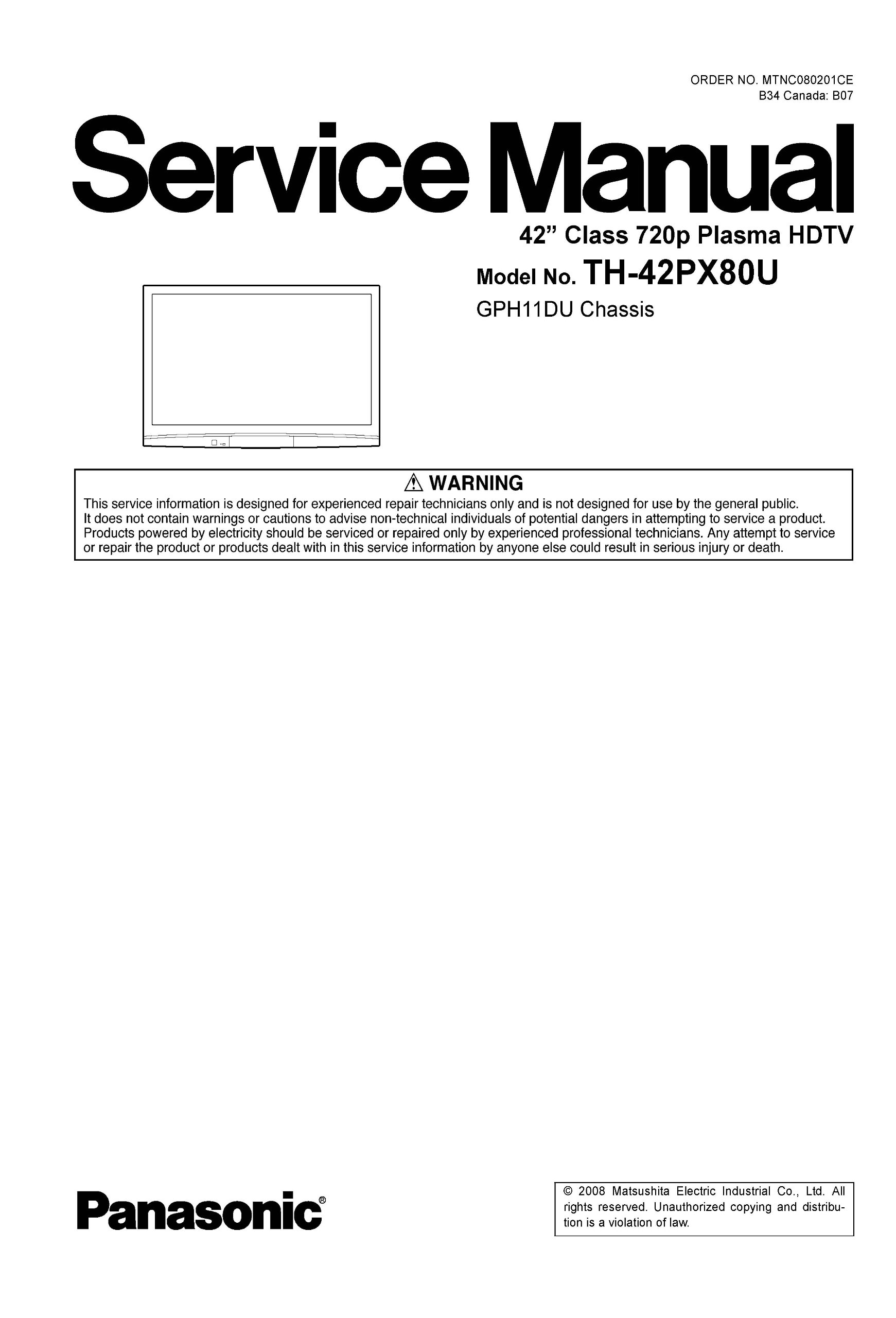 Panasonic TH42PX80U TH-42PX80U Service Manual: Panasonic: Amazon.com: Books