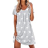 Ekouaer Nightgowns for Women Short Sleeve Sleep Shirts Pleated Night Dress V Neck Night Shirts Soft House Dress
