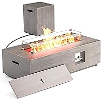 Outdoor Fire Pit Table, 50,000 BTU Gas Fire Pit with Glass Windguard, Fire Stones, Waterproof Cover, Propane Fire Pit Table f