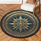 Compass Nautical Round Area Rug, Compass Pattern Non-Slip Circle Rug for Bedroom Living Room Outdoor Study Playing Floor Mat 