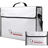 ROLOWAY Fireproof Document & Money Bags, Large Fireproof & Water Resistant Bag (15 x 12 x 5 inches), Fireproof Folder Safe Bag for Cash, Valuables & Passport, with Silicone Coating & Zipper Closure