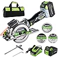 WORKPRO 20V Cordless Mini Circular Saw, 4-1/2" Compact Wireless Circular Saw 4.0Ah Battery, Fast Charger, 3 Blades, 4500RPM, Laser Guide, Max Cutting Depth 1-11/16"(90°), 1-1/8"(45°)
