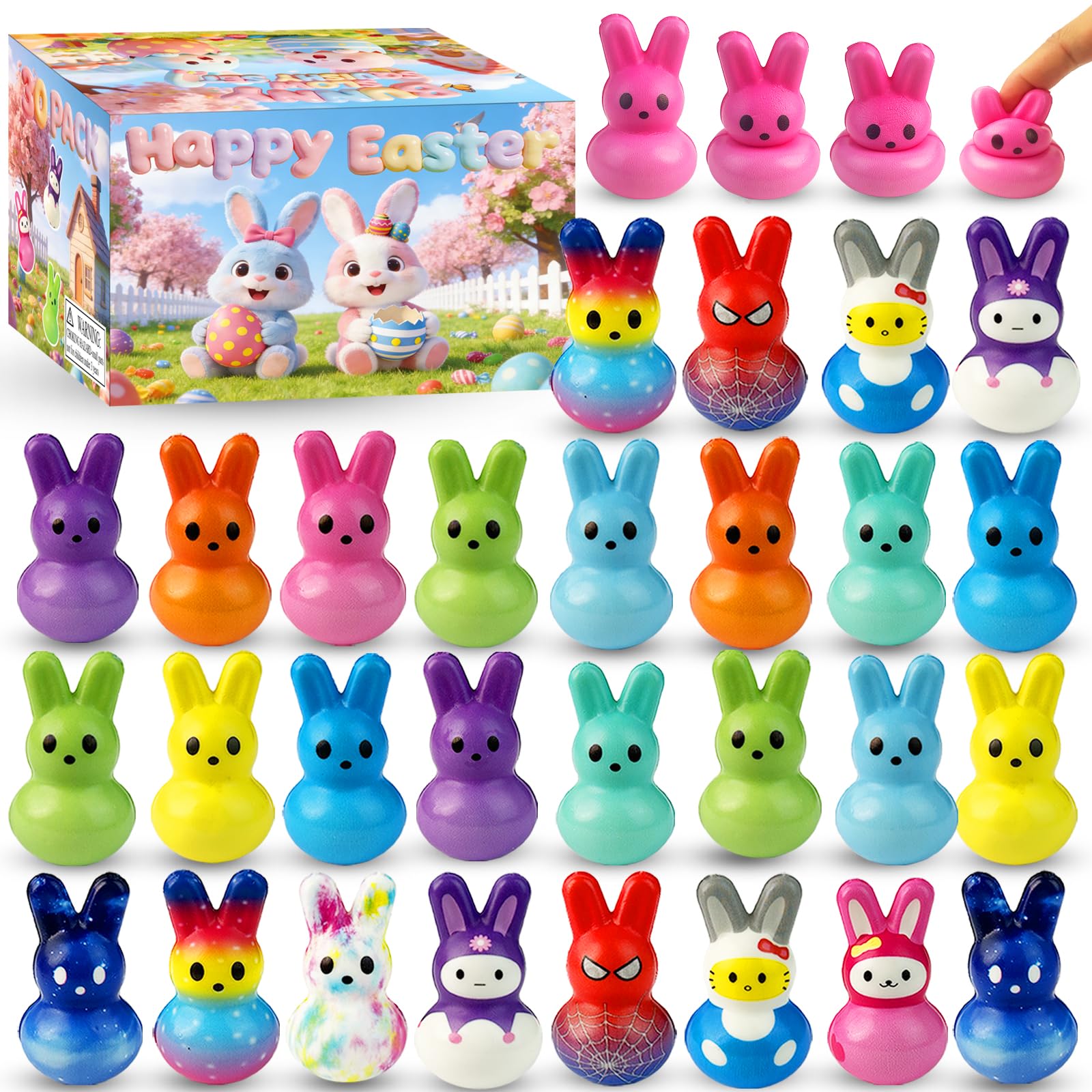 30Pack Easter Bunny Squishy Toys,Easter Basket Stuffers,Easter Bunny Slow Rising Stress Relief Squishies Fidget Toys Bulk for Kids,Easter Egg Fillers Party Favors Gifts for Boys Grils