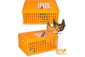 petour 2PCS Poultry Carrier Crate, Plastic Poultry Transport Coop Crate Cage Large Heavy Duty Chicken Carrier Crates Transpor