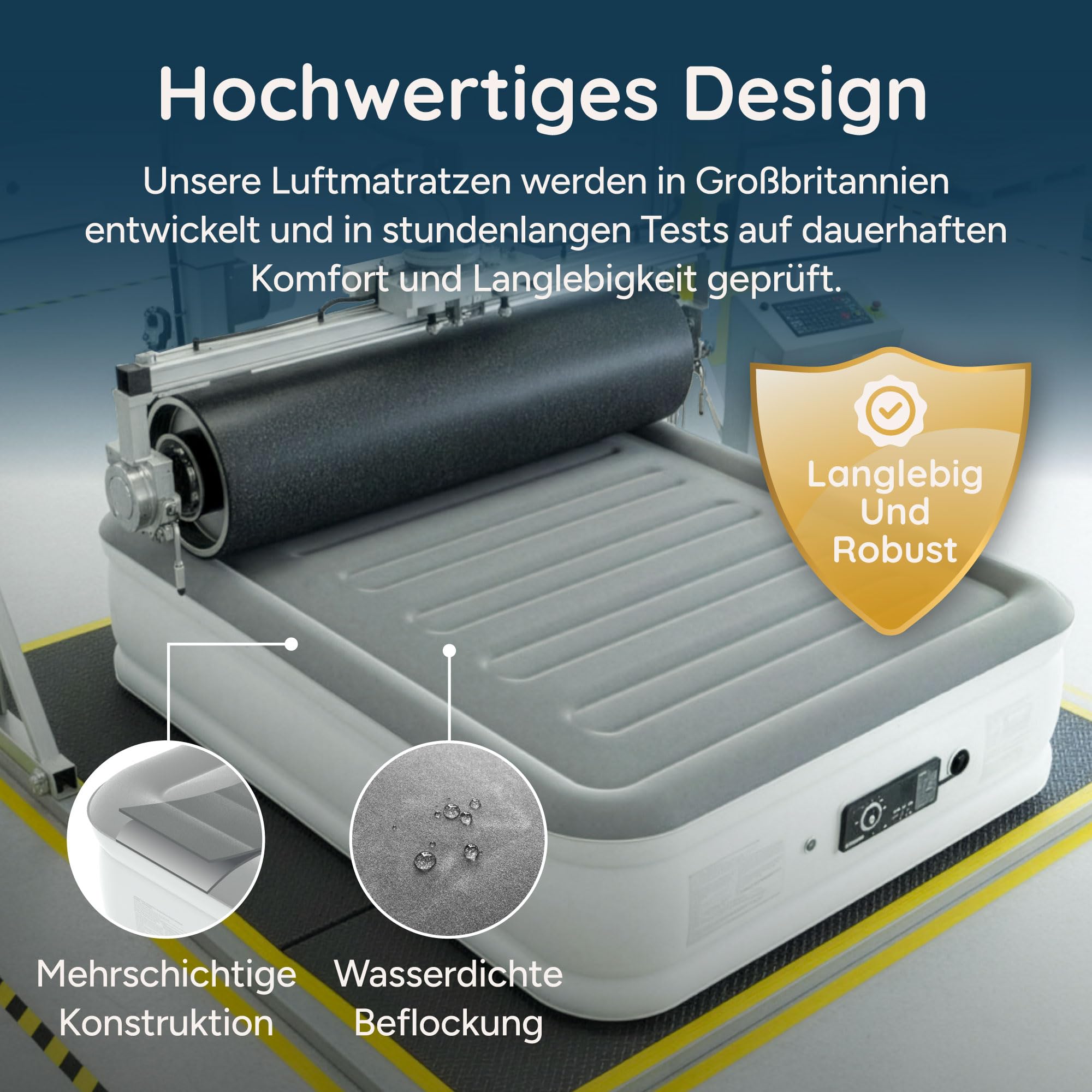 Huddle Never Deflate™ Luftbett 2 Personen 150 x 200 x 46 cm, selbstaufblasende Luftmatratze mit Pumpe, perfekte Gästematratze & Campingmatratze, USB-C-Port & Nachtlicht 7