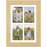 Gaevuian 9x13 Picture Frame Display 4 opening 4X6 Picture Frame Collage,Multi Photo Frame with Mat,Plexiglass,Wall or Tabletop Decor,Natural Wood Grain