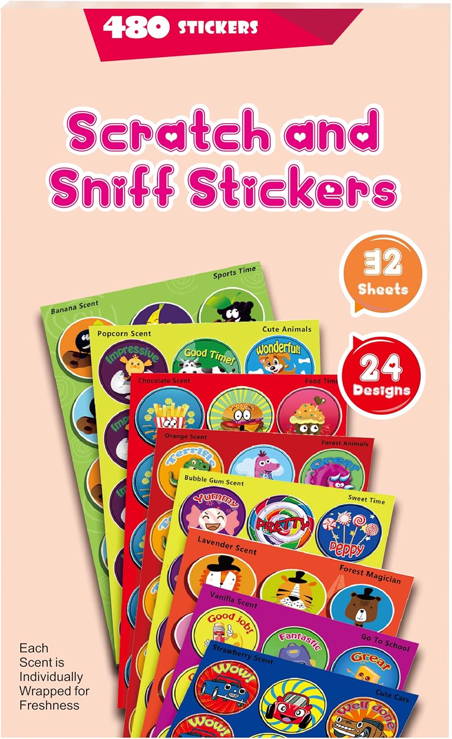 Sinceroduct Sweet Stickers, 32 Sheets with 8 Scent Scratch and Sniff