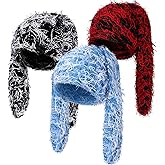 Cutecrop 3 Pcs Bunny Beanie Bunny Ears Hat Fluffy Warm Hat Faux Fur Fuzzy Y2k Furry Winter Hats Long Rabbit Ear Plush Beanie