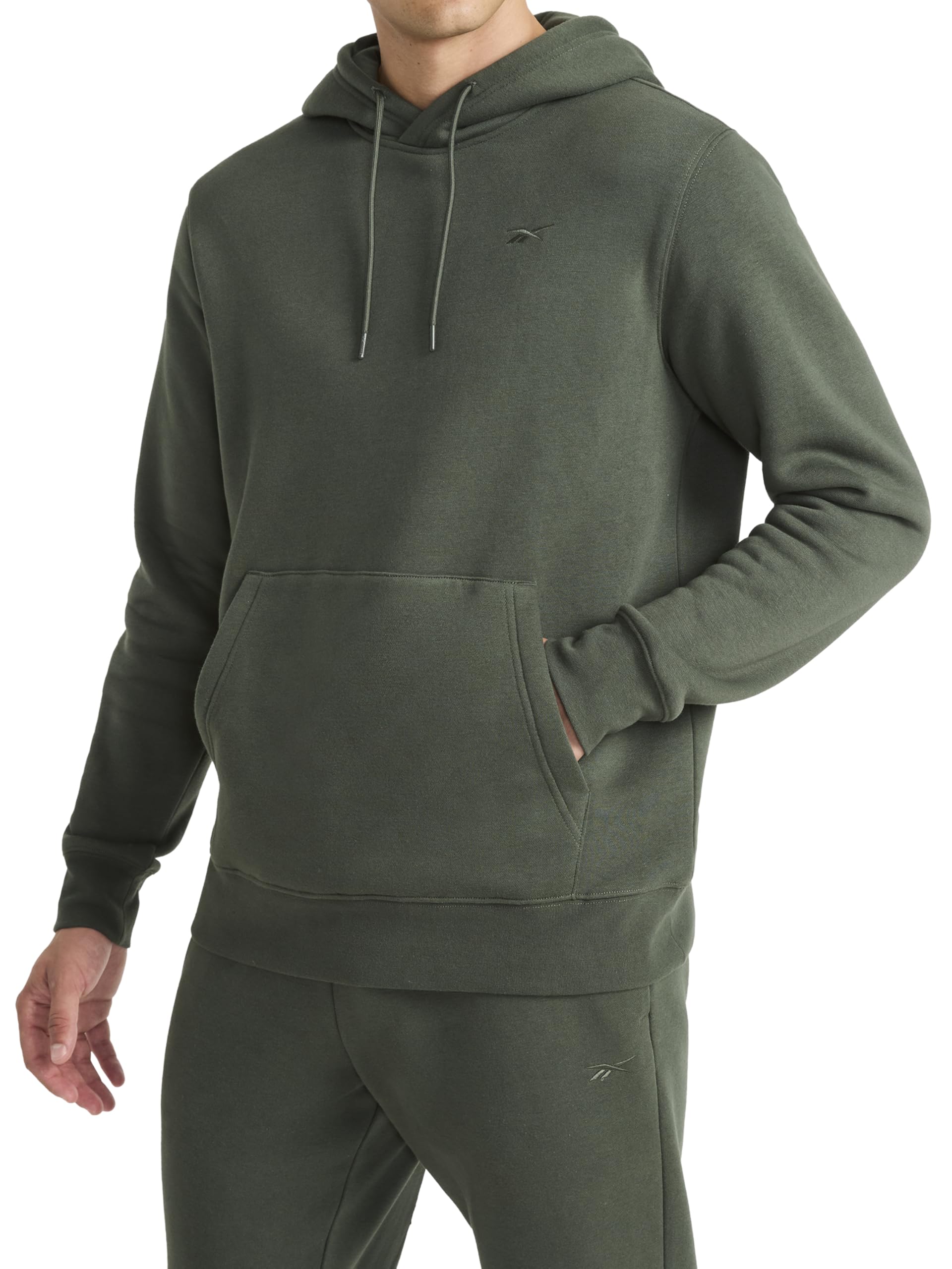 Reebok Men’s Fleece Hoodie, Standard Fit, Midweight Cotton-Poly Fabric, Grit Green, Small