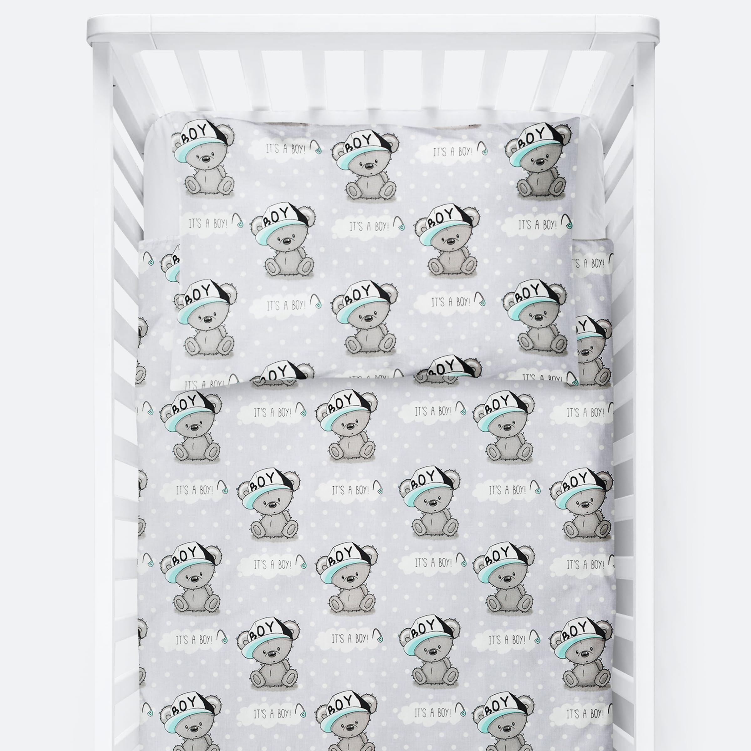 Baby Comfort 4 Piece Toddler Kids Cot Bed Set 120x90 cm Duvet Pillow Duvet Cover Pillowcase 12M+ (It's a Boy)