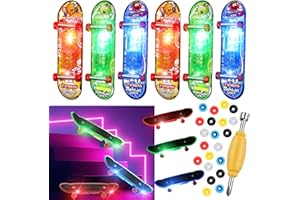 Charniol 12 Pcs Finger Skateboards Light up Mini Toys Set LED Fingerboard for Fingers Small Skateboard with Interchangeable Wheels and Screwdriver Novelty Sports Party