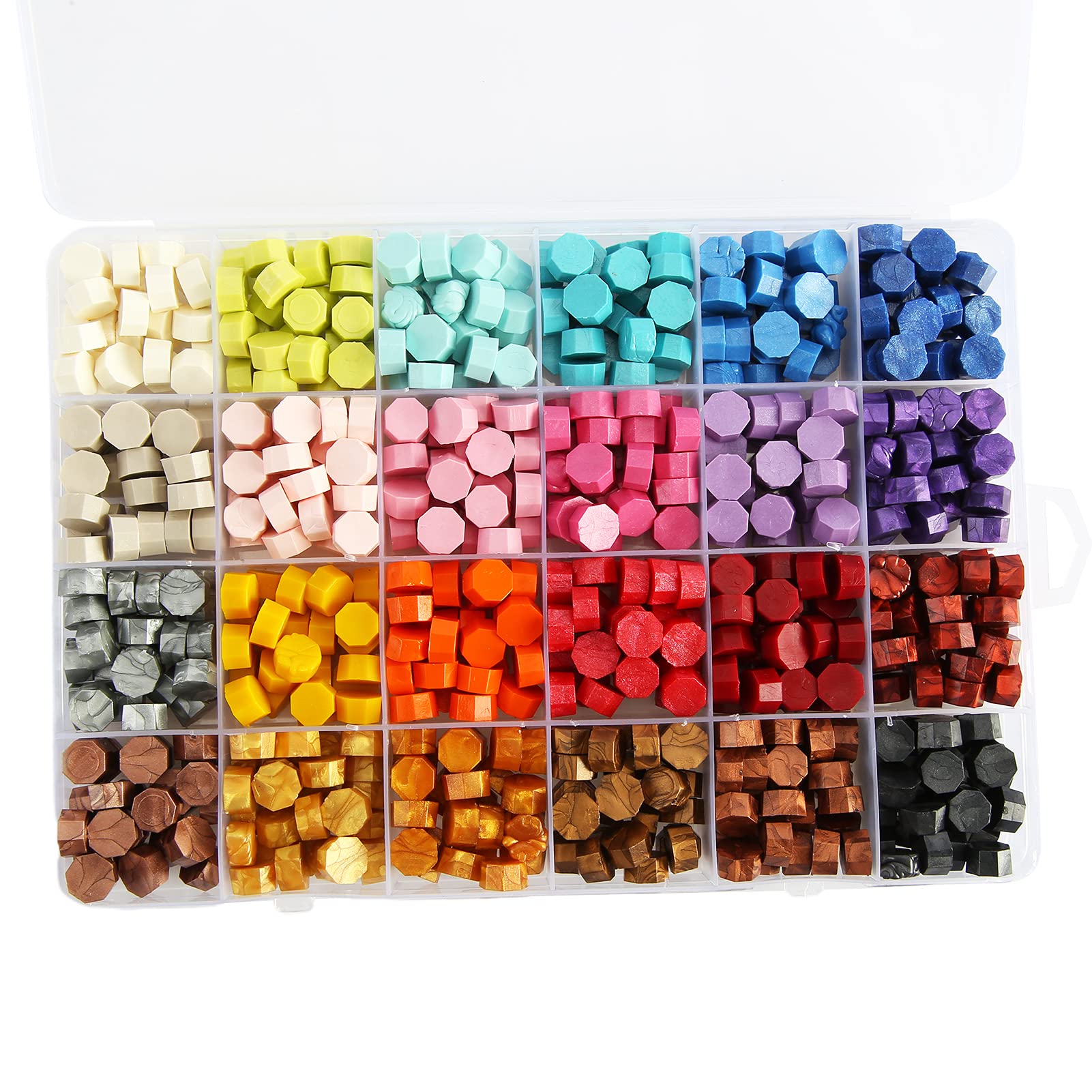 600PCS Sealing Wax Beads,Octagon Sealing Wax Beads Sticks Retro Boxed Seal Sealing Wax for Wedding Invitation Letters, for Postage Letter Retro Vintage Wax Seal Stamp (24 Colors)