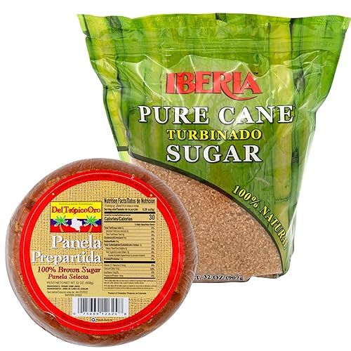 Iberia Turbinado Pure Cane Raw Sugar 2lb. + Iberia Panela Prepartida, 32 Ounce
