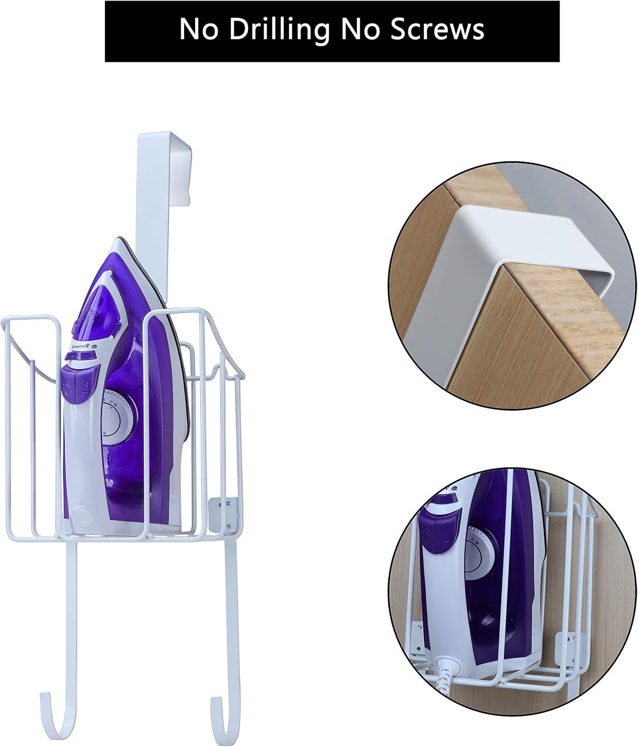 HOUSE AGAIN Ironing Board Holder, Durable Iron Holder with Easy Installation, Large Storage Iron Hanger for Organizer-Ironing Basket Over Door or Wall Mount in Laundry Room: Home & Kitchen