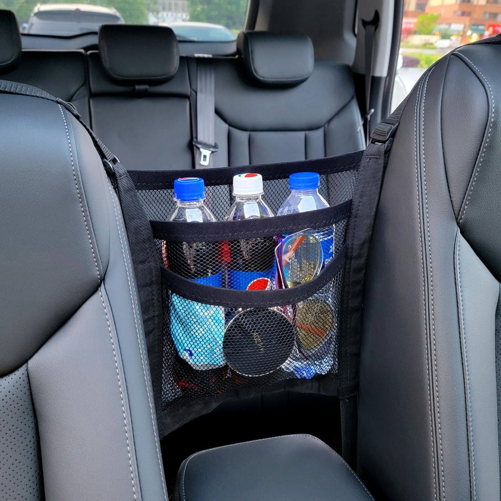 VEHIRIE 3-Layer Car Net Pocket 30 x 30 cm Mesh Bag Organiser Between Front Seat BackSeat Mesh Kid Dog Pet Barrier Storage Net Handbag Tissue Purse Holder for Car, SUV, Van