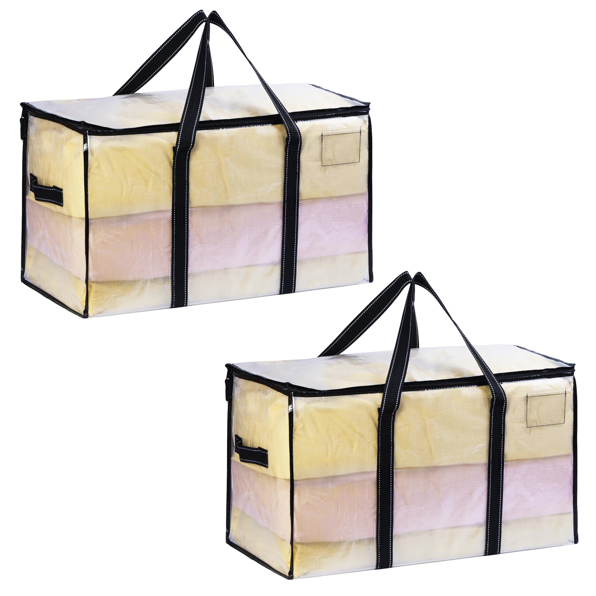 VENO 2 Pack Heavy Duty Moving Bags for Clothes,Extra Large Moving House Essentials,Underbed Storage Packing Boxes for Duvet,Waterproof Laundry Bags Organiser (Clear, 2 Pack)