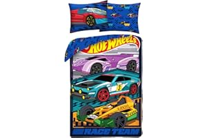 Hot Wheels 2-Piece Children's Bedding Set – Duvet Cover 140 x 200 cm & Pillowcase 70 x 90 cm – 100% Microfibre – Race Team Ra