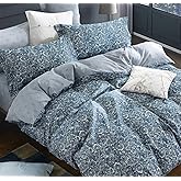 SLEEPBELLA Duvet Cover Queen, 600 Thread Count Cotton Blue & Green Paisley Floral Pattern Comforter Reversible Cover …