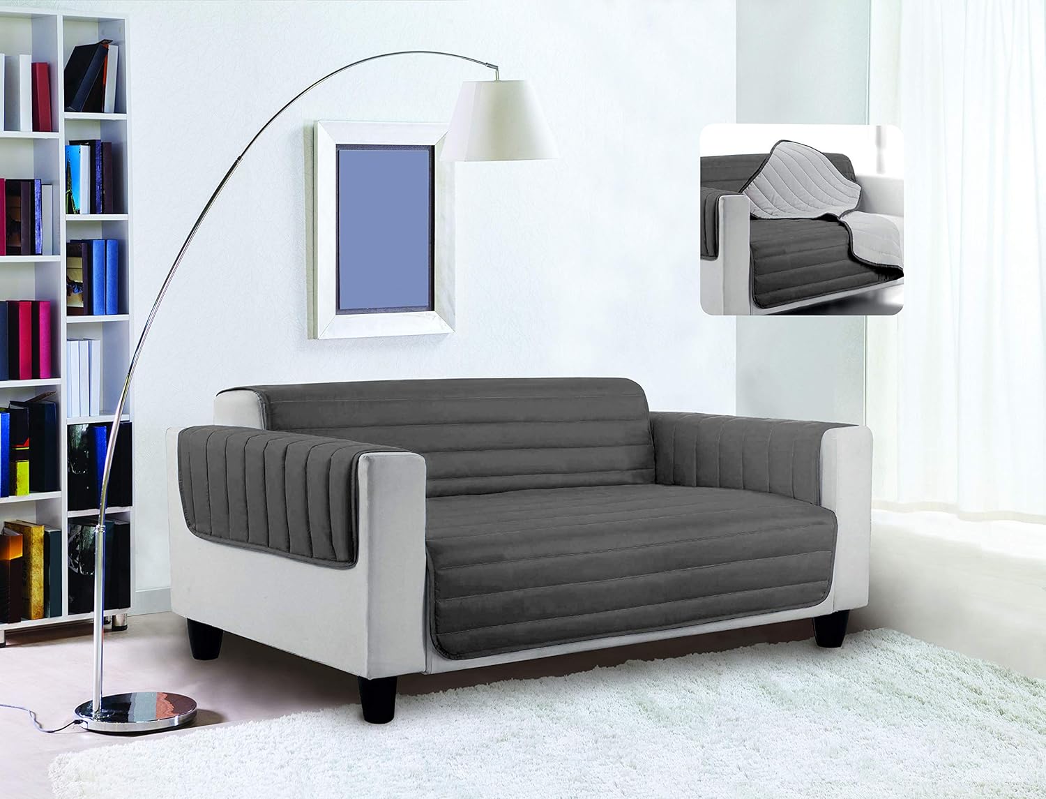 Italian Bed Linen Sogni e Capricci Waterproof Trendy Quilted Sofa Cover Dark Light Grey, 2 Places - Image 3