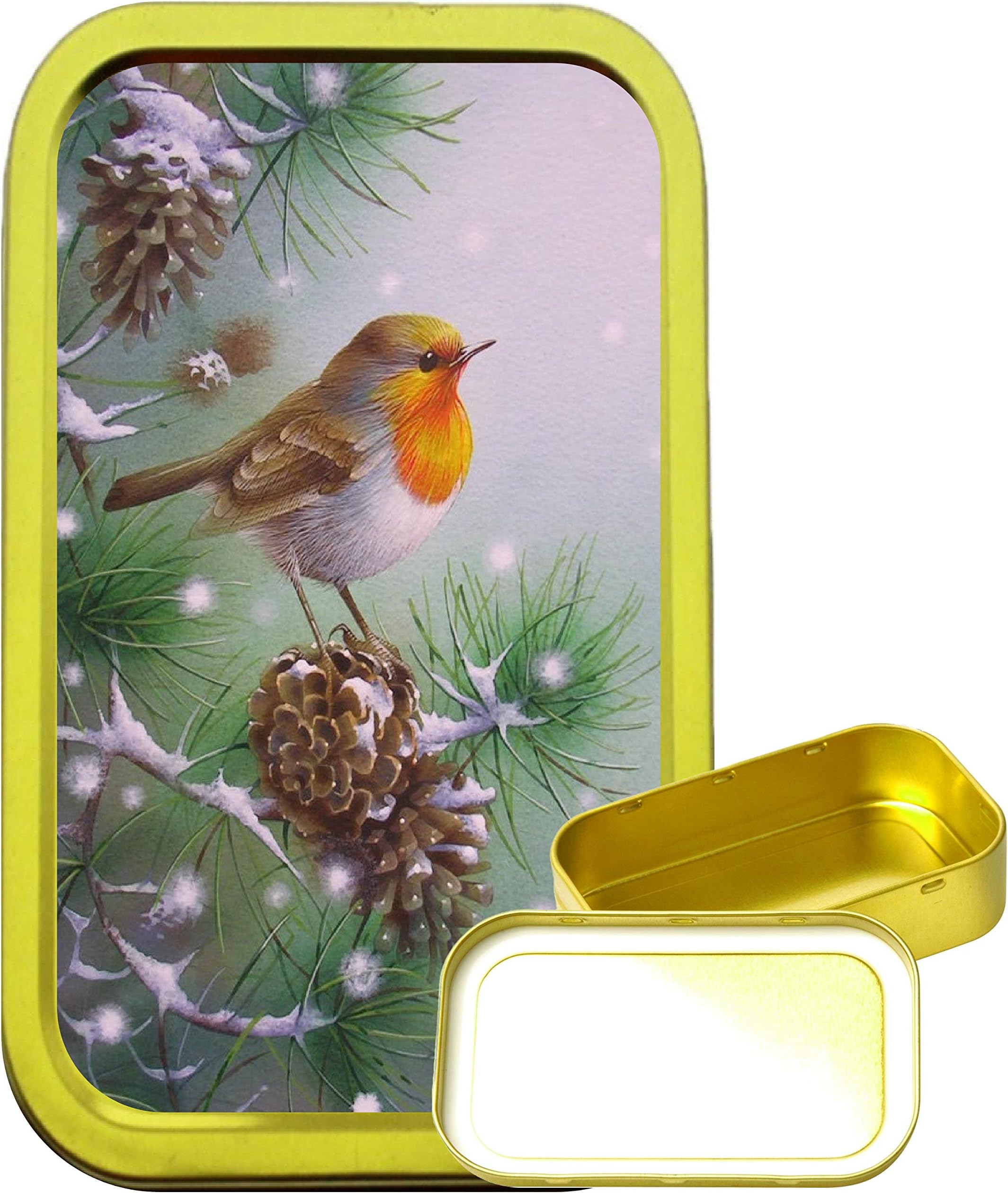 TEEZRed Robin Conifer 1oz Gold Tobacco Tin, Airtight Sealed Tobacco Tin