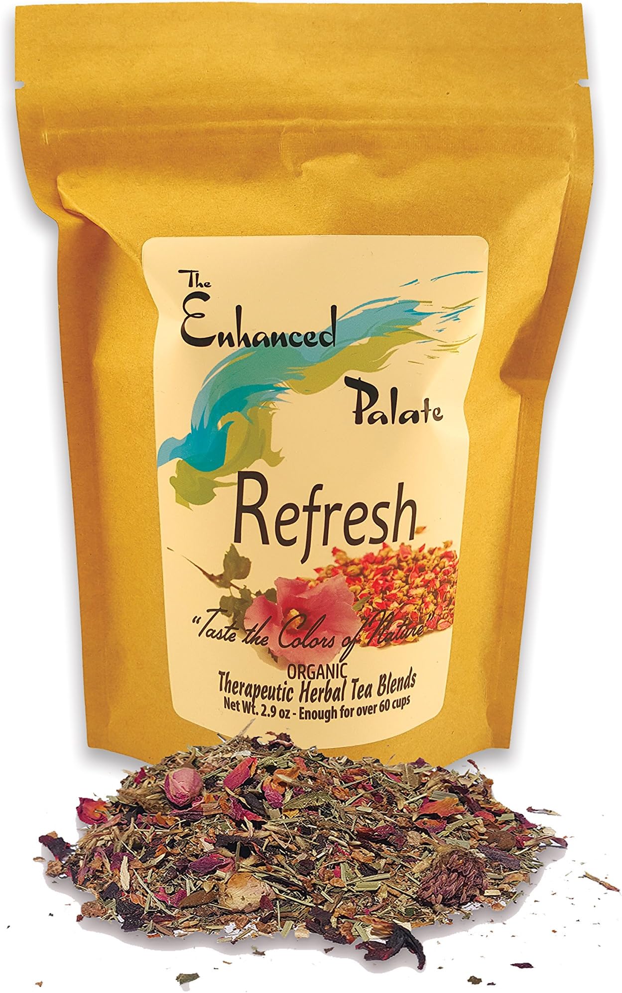 Enhanced Palate - REFRESH Premium Therapeutic Organic Herbal Tea with Hibiscus, Rose Petals, Rhodiola & More For Health & Wholeness