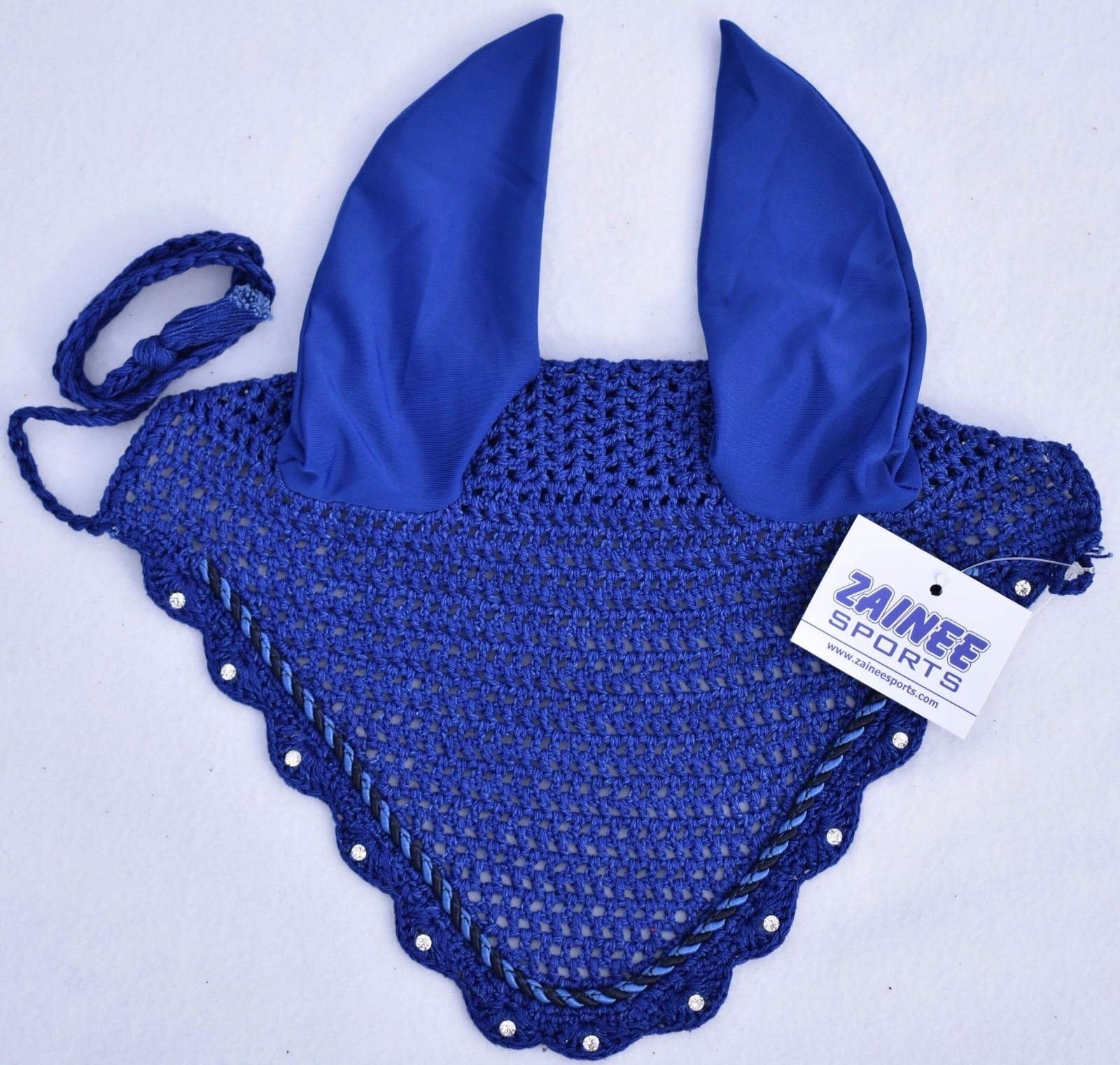 ZAINEE HORSE FLY VEIL EAR BONNET NET BREATHABLE COTTON HAT EQUESTRIAN (Cob, Royal Blue)