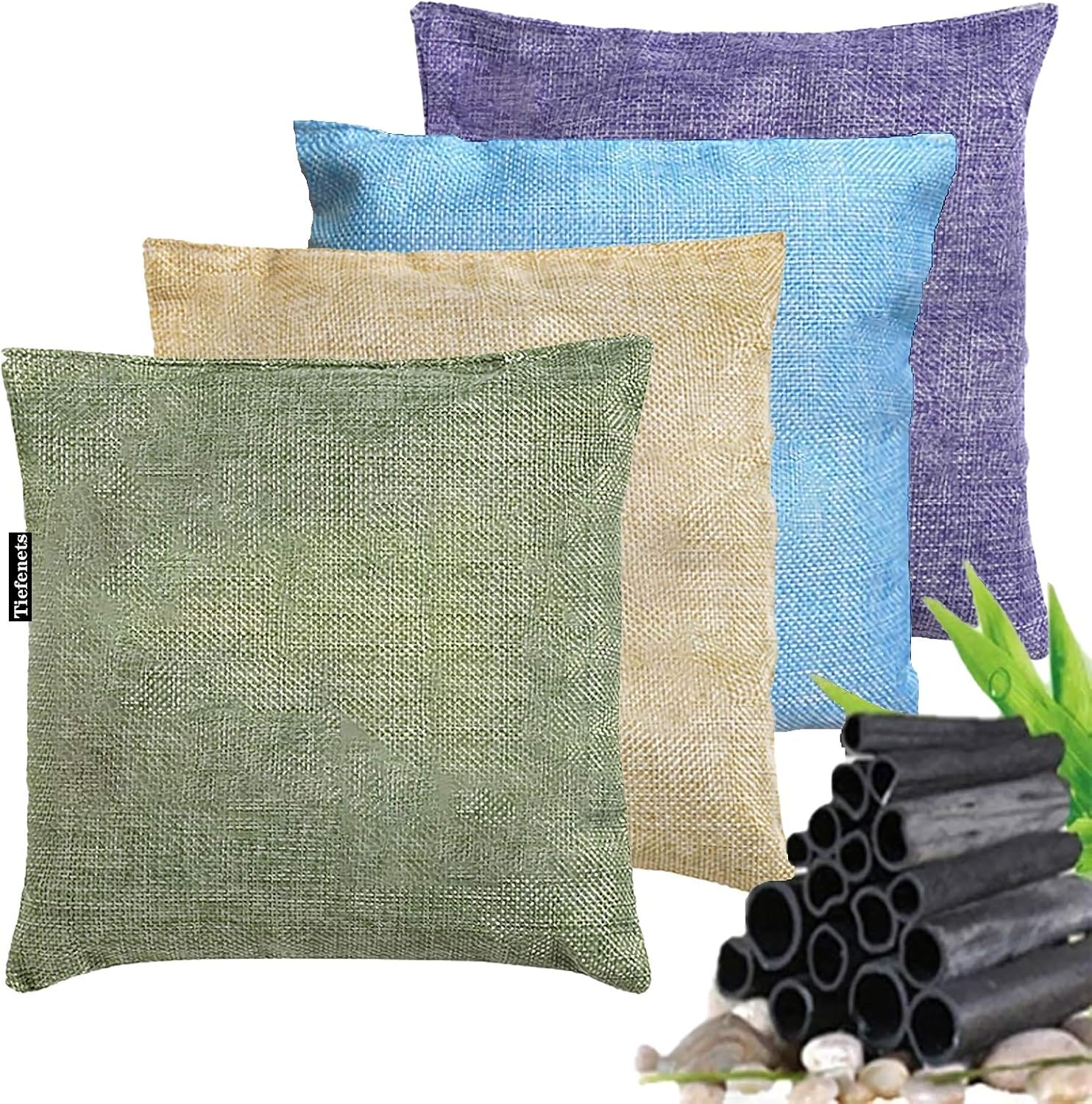 Charcoal Bags Odor Absorber, Tiefenets Air Purifying Bag for Mold and Mildew, Activated Bamboo Freshener for House, Home, Pets, Car-4 Pack