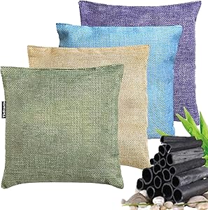 Charcoal Bags Odor Absorber, Tiefenets Air Purifying Bag for Mold and Mildew, Activated Bamboo Freshener for House, Home, Pets, Car-4 Pack