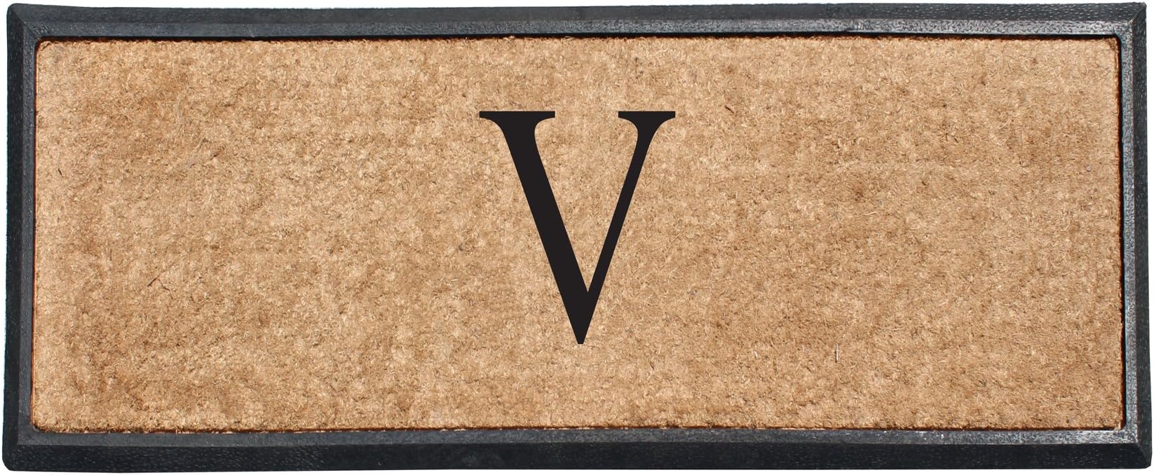 A1 Home Collections First Impression Rubber and Coir Molded Double Doormat, 16" L x 48" W, Monogrammed V