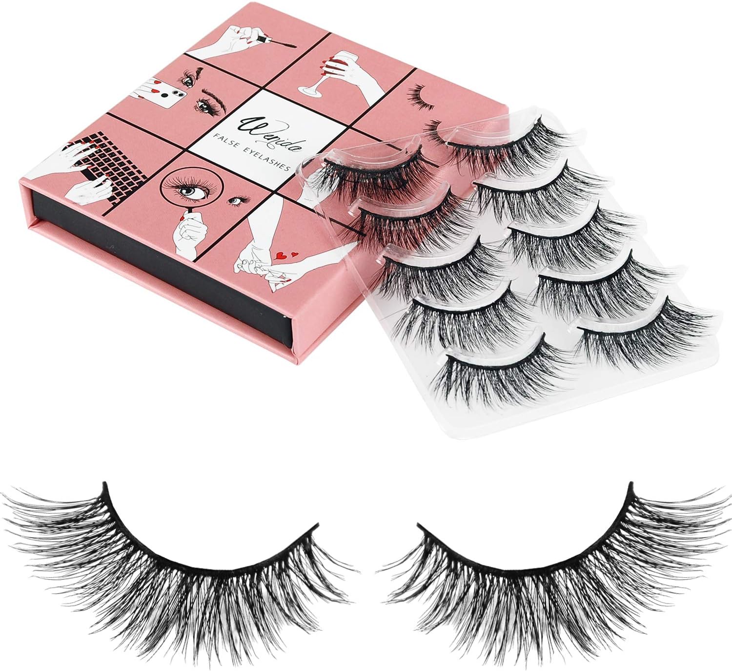 3D Fake Eyelashes Wenida 5 Pairs 100% Handmade Reusable Black Long Cross False Eyelashes