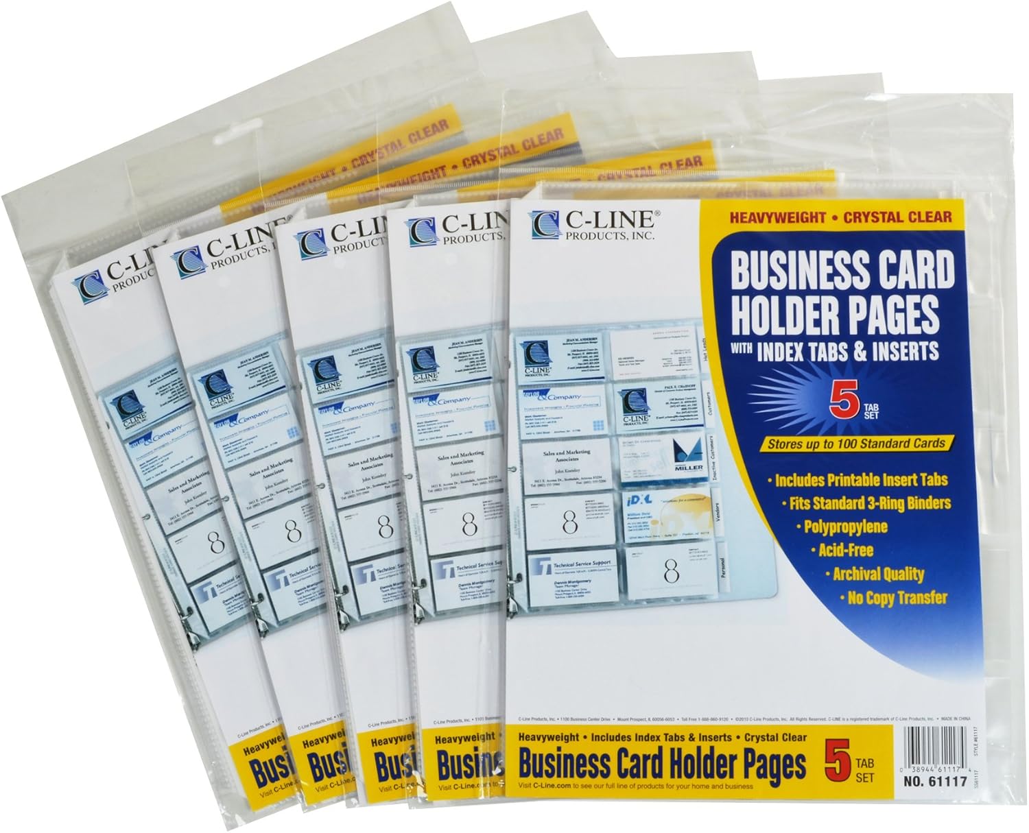 CLine Business Card Holder Pages, Poly with Tabs/Inserts, 20 Cards