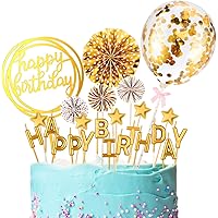 Birthday Cake Topper Set Happy Birthday Cupcake Topper Letters Cake Candles Toppers Confetti Balloon Stars and Fan…
