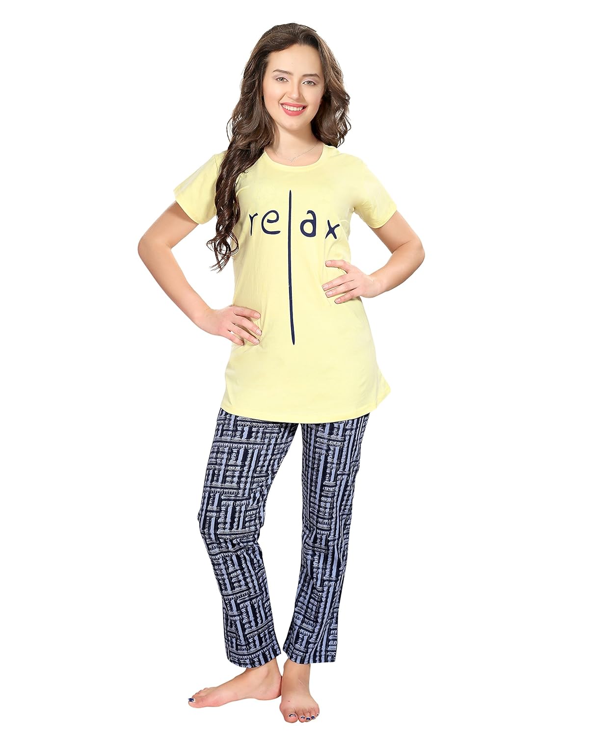 av2 women printed 3/4th sleeve top and pyjama nightwear set