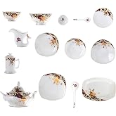 56 Pcs Fine Bone China Dinnerware Set, Porcelain &amp; Ceramic Dinnerware Sets, Bone Stoneware &amp; Ceramic Cookware Tableware Set Includes Dinner Plates|Spoons|Pasta Bowls|Soup Pot|Chopsticks