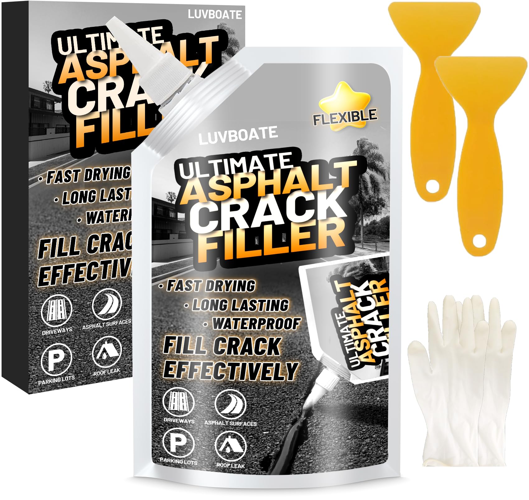 Photo 1 of Asphalt Crack Filler, 1.5LB High Elasticity Driveway Crack Filler, Self Leveling Waterproof Repair Sealant for Driveway, Walkway, Road, Blacktop Concrete Joint, Indoor & Outdoor - Black (24.7oz)