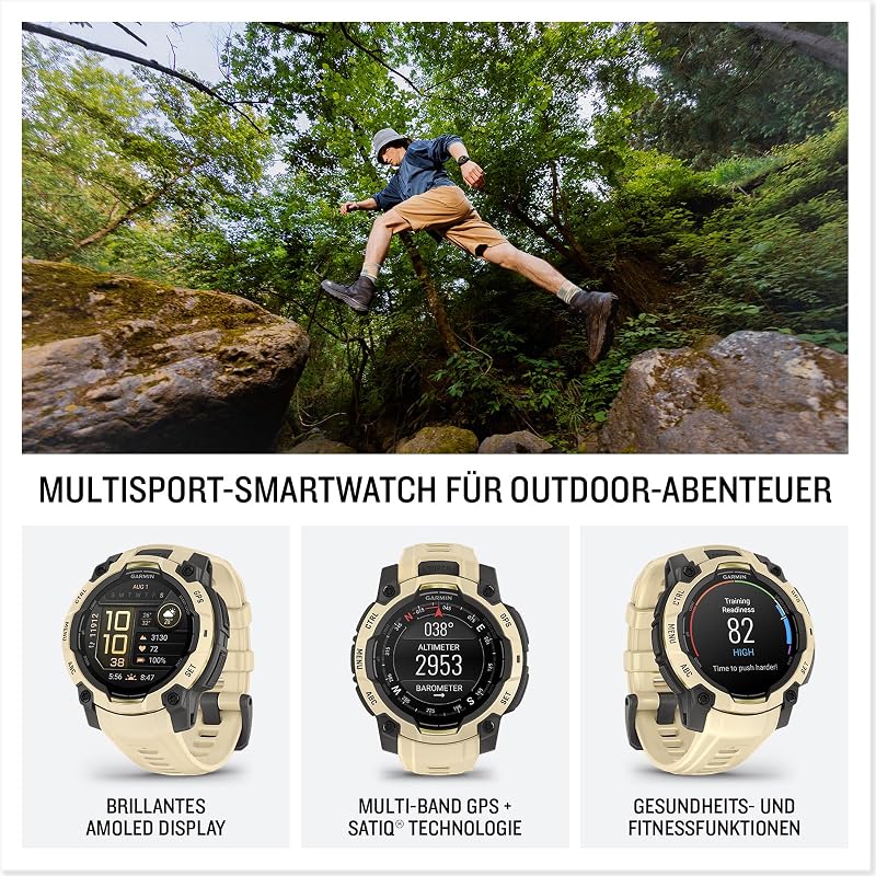 Instinct 3 45mm AMOLED – Multisport-Smartwatch, 1,2" Display, bis zu 18 Tage Akkulaufzeit, 80+ Sport-Apps, Navigationsfunktion, smarte Features, LED-Taschenlampe, wasserdicht