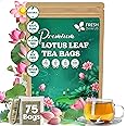 FreshDrinkUS, Premium 75 Lotus Leaf Tea Bags, 100% Natural & Pure from Lotus Leaves. Loose Leaf Lotus Herbal Tea. Made with Eco-Conscious Tea Bags. No Sugar, No Caffeine, No Gluten, Vegan.