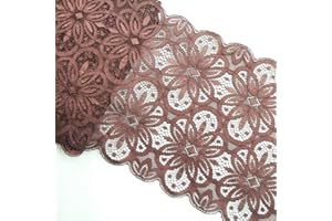 MSCFTFB 5 Yards Width 7 Inch Vintage Oval Pattern Stretch Lace Trim Fabric Elastic Lace Flowers Ribbon for Garment Craft Embellishment Wedding Garters Baby Shower Table Decorations (Chocolate)