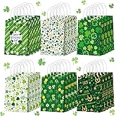 Glenmal 24 Pcs St. Patrick's Day Paper Gift Bags Bulk with Handle Shamrock Irish Goodie Clover Treat Lucky Candy Bags for Happy St. Patrick's Party Favor Supplies Wedding Birthday