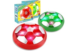 TURNMEON 2 Pack Hover Soccer Ball Toys Gifts for Kids 3 4 5 6 7 8 10 12 Years Old Boys, Soccer Indoor Ball Toys with LED Light Floating Soccer Toys Christmas Birthday Gift for Boy Girl (Green & Red)