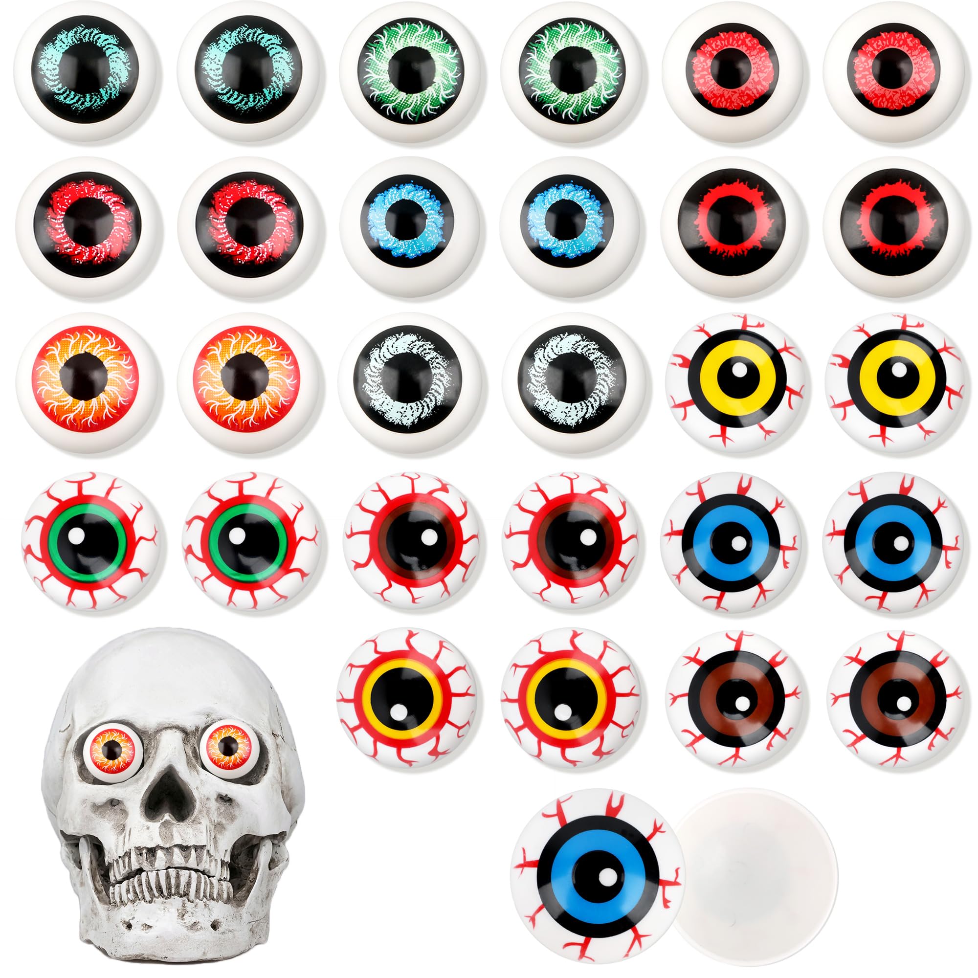 Photo 1 of 28 Pcs Plastic Halloween Eyeballs Realistic Half Round Eyes Props Horror Fake Eye Balls Skeleton Eyeballs for Halloween Party Favors, 14 Styles