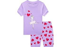 KikizYe Little Big Girls Pajamas Set Short Sleeve PJs 100% Cotton Pyjamas