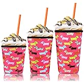 3 Pack Iced Coffee Cup Sleeve for Large Sized Cups, Reusable Neoprene Iced Coffee Cup Holder for Hot Cold Drinks, Compatible with Starbucks, Dunkin Donuts, and More