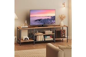 HOOBRO TV Stand with Power Outlets to 75 Inches, TV Console Table with Open Storage Shelves Cabinet, Industrial Media Entertainment Center for Living Room Bedroom, Rustic Brown and Black BF60DS01