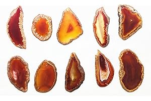 ShinyShaw 10 PCS Polished Agate Light Table Slices,Healing Crystals Geode Stones，Irregular Home Decoration Jewelry Making (Red)