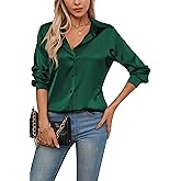 Womens Satin Silk Button Down Shirts Long Sleeve Blouse Casual Work Office Tops
