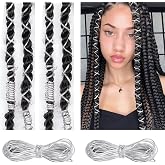 Hair Strings for Braids Elastic Cords Dreadlocks Stretchable Hair Wrap Styling Ornament Hanging Decorating Party Supplies 5 M (Silver, Large)